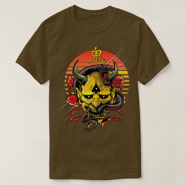 Camiseta Oni Japonês Yellow Demon Mask Premium 901 (Frente do Design)