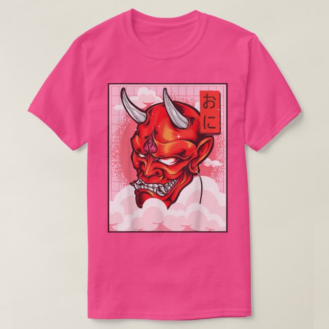 Camiseta Oni Mask Demon Mask Yokai Kawaii Japanese Aestheti (Frente do Design)