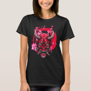 Camiseta Oni Mask Sakura Flowers Estilo Estético Japão Vapo
