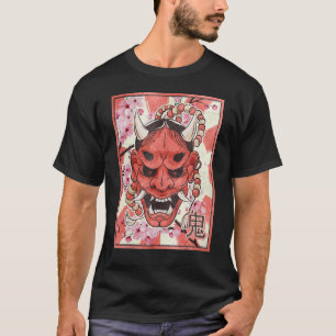 Camiseta Oni Mask Yokai Demon Mask Japonês Aestético Retro