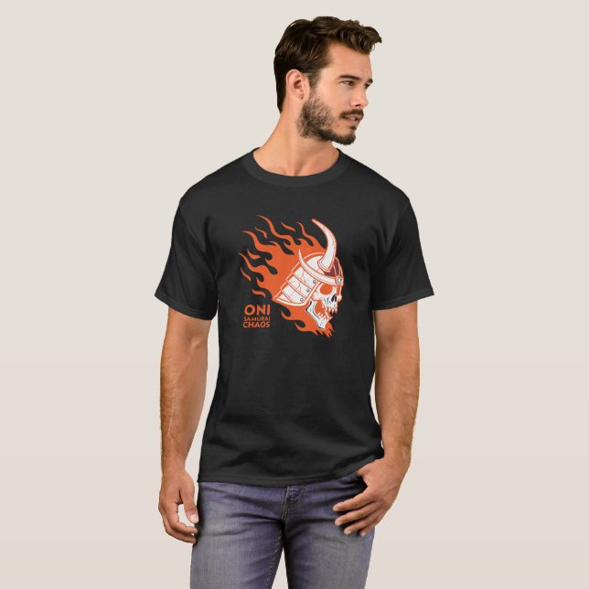 Camiseta Oni Samurai Chaos – Fierce Japanese Demon Warrior  (Frente Completa)