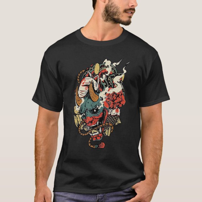 Camiseta Oni Yokai Mask Angry Demon Japonês Mythology Cult (Frente)