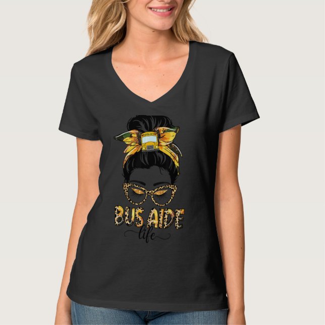 Camiseta Ônibus Aide Life Messaging Bun Sunflower Leopard B (Frente)