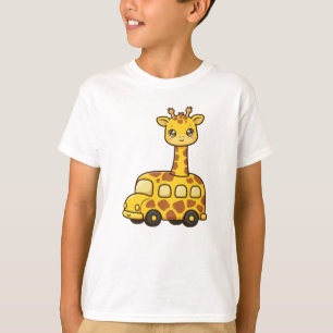 Camiseta Ônibus Escolar de Girafa Fofa - Kawaii Volta às Au