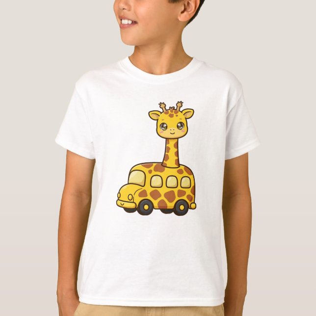Camiseta Ônibus Escolar de Girafa Fofa - Kawaii Volta às Au (Frente)
