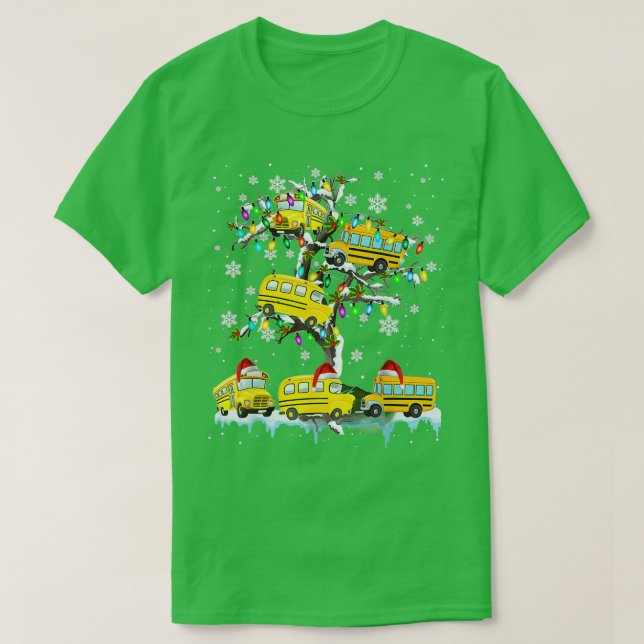 Camiseta Ônibus Escolar Na Escola De Papais noeis De Natal  (Frente do Design)