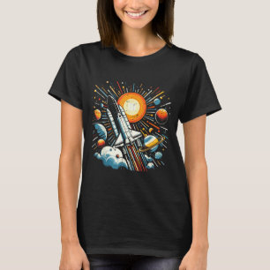 Camiseta Ônibus Espacial Sol Planetas Foguete Galáxia Menin