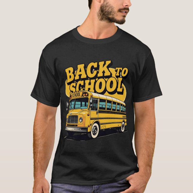 Camiseta Ônibus Retro Escola de Volta às Crianças Escolares (Frente)