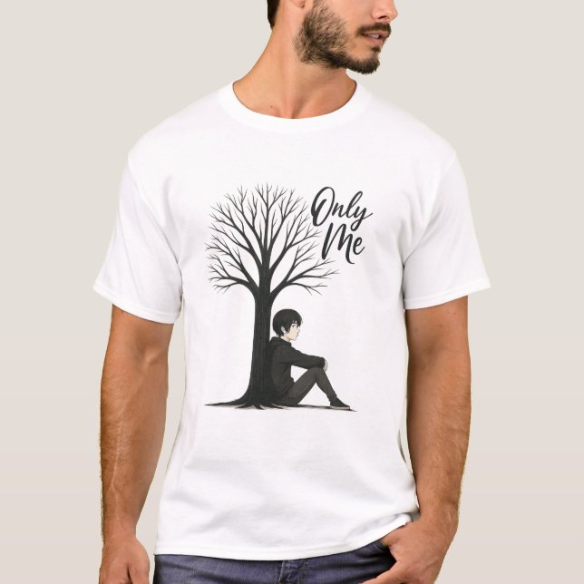 Camiseta Only Me Aesthetic Anime Sad Boy Under Tree Artwork (Frente)