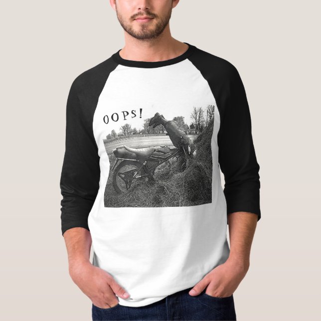 CAMISETA "OOPS!" ACIDENTE MOTORBIQUE HUMOSO/FALSO (Frente)