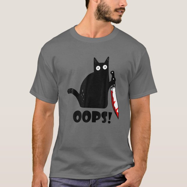 Camiseta Oops De Gato! Gato Negro Engraçado Assassino Com F (Frente)
