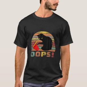 Camiseta Oops De Gato! Gato Preto Engraçado A Bater Num Vid