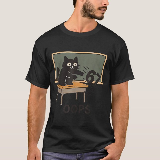 Camiseta Oops Funny Anti 67 Teacher Six Seven Cute Cat Teac (Frente)