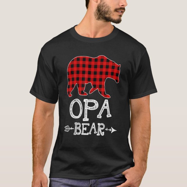 Camiseta Opa Bear Christmas Pajama Red Xadrez Família Buffa (Frente)