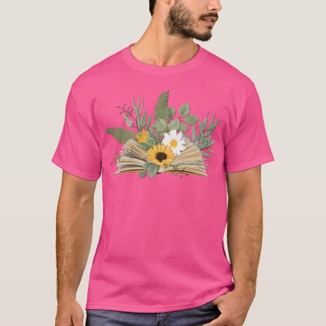 Camiseta Open Book With Florals And Leaves (Frente)