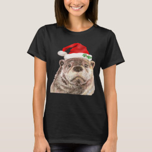Camiseta Ópera de Aquarela de Bonito no Natal Santa Hat
