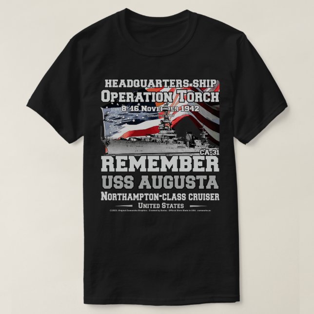 Camiseta Operação Torch USS Augusta CA31 (Frente do Design)