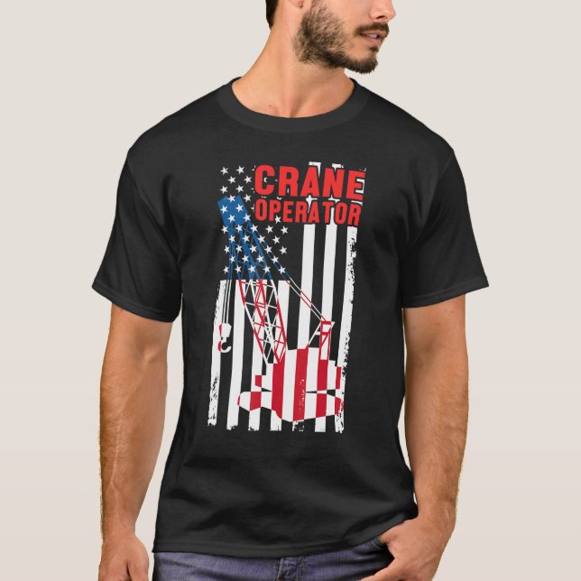 Camiseta Operador de Crane De Bandeira Dos Eua Construção D (Frente)