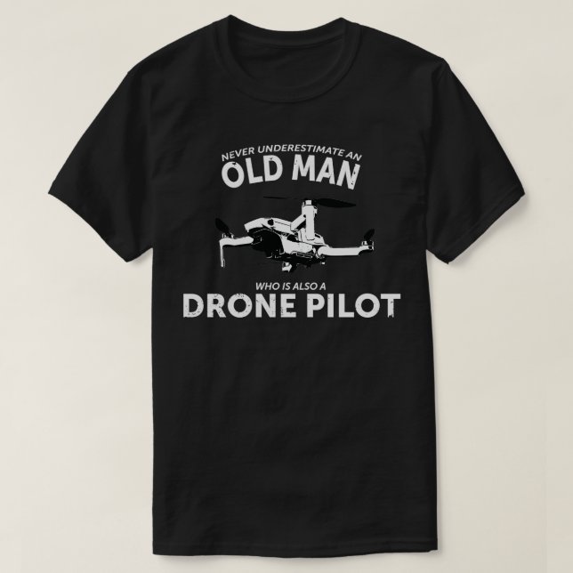 Camiseta Operador de Quadcopia do Piloto de Drone de Velho  (Frente do Design)