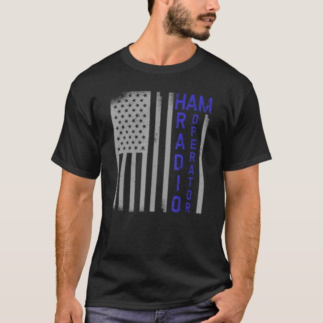 Camiseta Operador de Rádio Ham Usa Flag Grunge Amateur Radi (Frente)