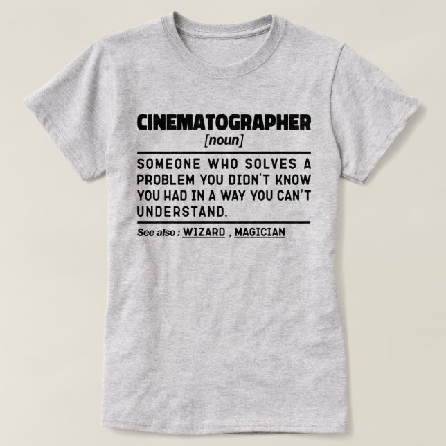 Camiseta Operador Legal da Câmera Cinematográfica Noun (Frente do Design)
