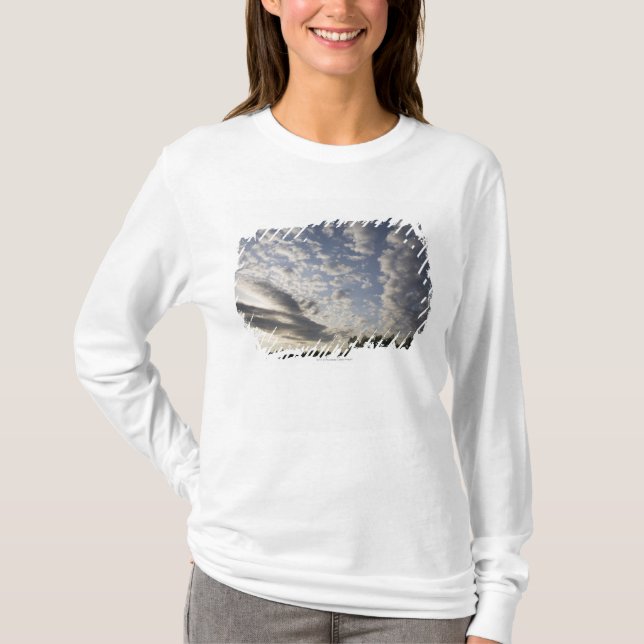 Camiseta Opinião do céu do horizonte com nuvens (Frente)