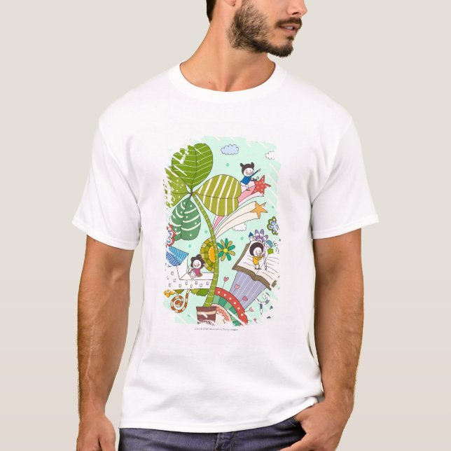 Camiseta Opinião lateral as crianças que estudam por planta (Frente)