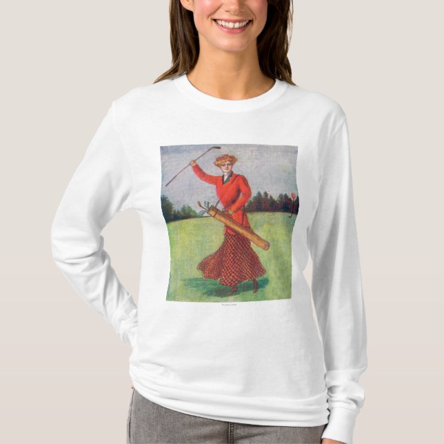 Camiseta Opinião uma mulher em Golfing vermelho (Frente)