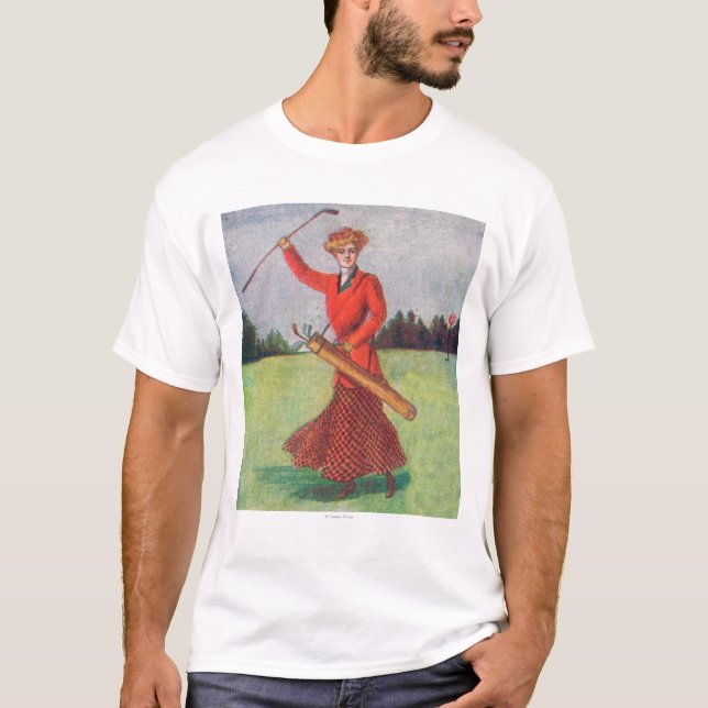 Camiseta Opinião uma mulher em Golfing vermelho (Frente)