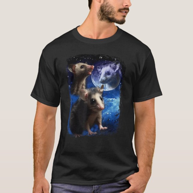 Camiseta Opossum Moon and Three  pet baby Possums meme Vint (Frente)