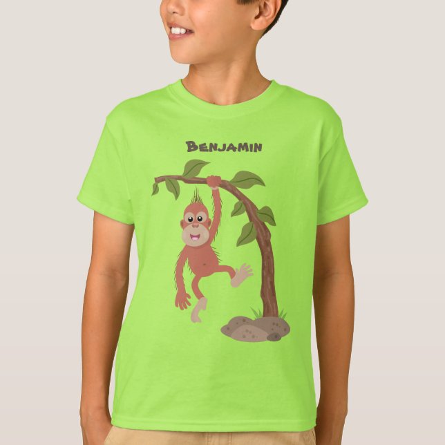 Camiseta Óptica de desenho animado de orangotango, um bebê  (Frente)