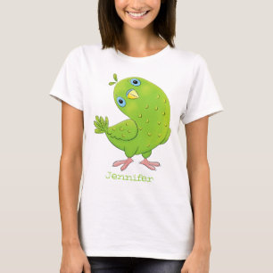 Camiseta Óptica de desenho animado de periquito, verde e bo