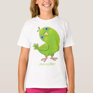 Camiseta Óptica de desenho animado de periquito, verde e bo