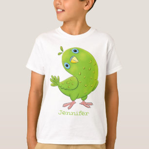Camiseta Óptica de desenho animado de periquito, verde e bo