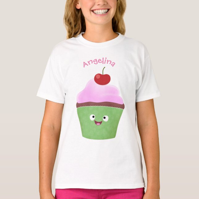 Camiseta Óptica ilustração do desenho animado do cupcake fe (Frente)