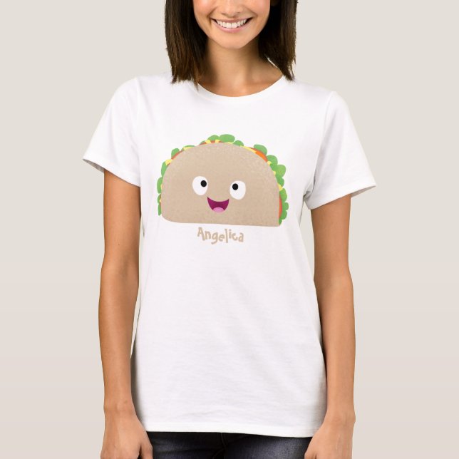Camiseta Óptica ilustração do desenho animado do taco feliz (Frente)