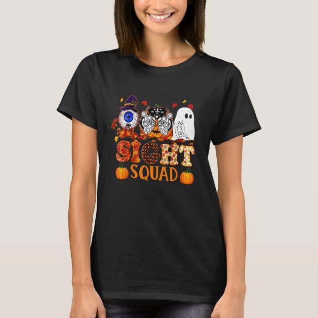 Camiseta Optometrista Halloween Sight Squad Witch Pumpkin O (Frente)
