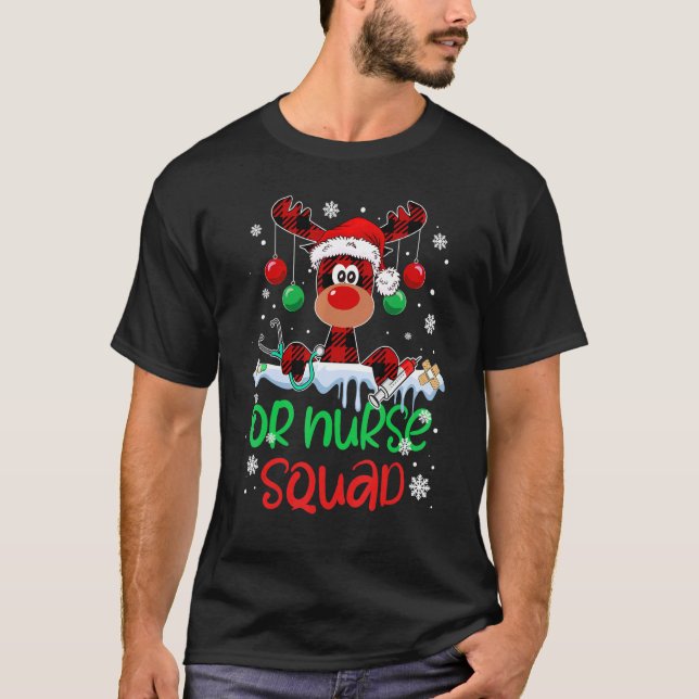 Camiseta OR Nurse Squad Christmas Reindeer Matching Pajamas (Frente)