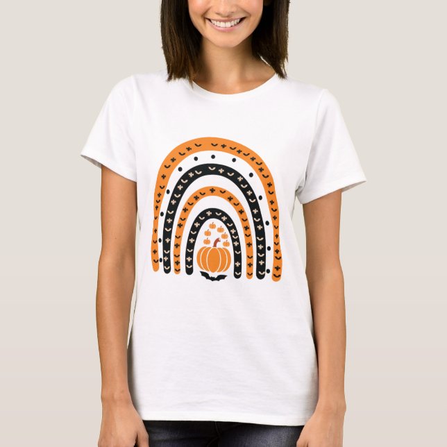 Camiseta Orange and Black Boho Rainbow Halloween (Frente)