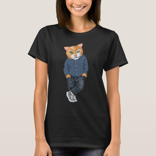 Camiseta Orange Cat Cool and  Cat (Frente)