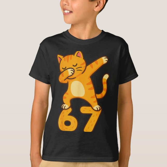 Camiseta Orange Cat Dabbing Funny 67 Six Seven Meme  (Frente)