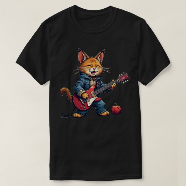 Camiseta Orange Cat Guitar Player (Frente do Design)