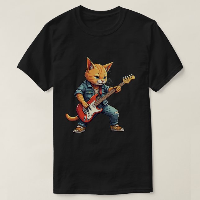 Camiseta Orange Cat Guitar Player (Frente do Design)
