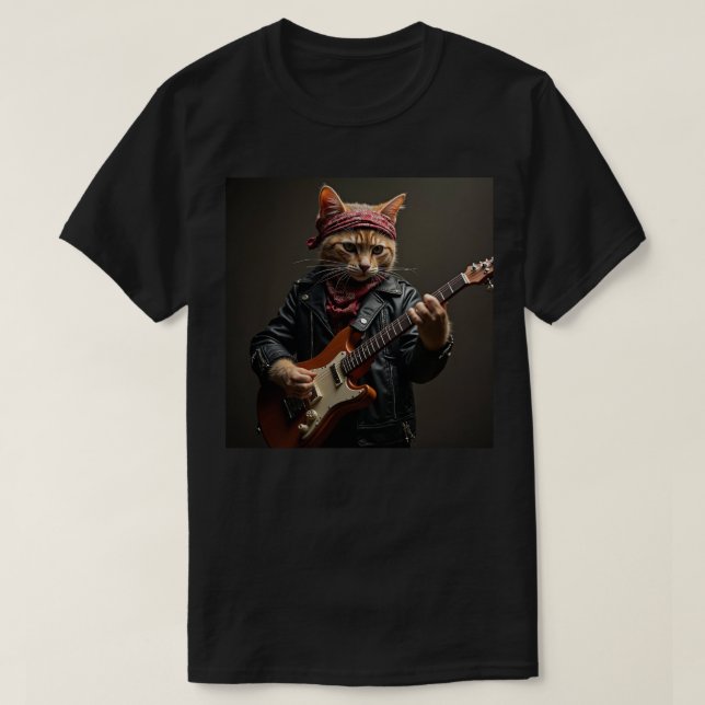 Camiseta Orange Cat Guitar Player (Frente do Design)