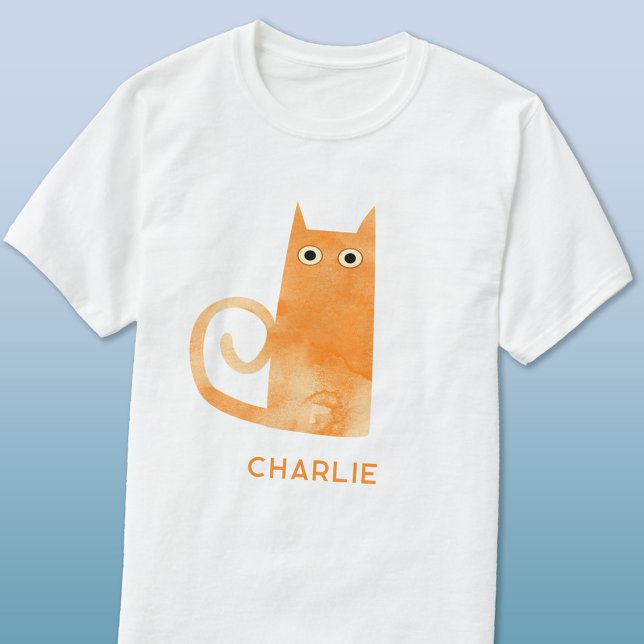 Camiseta Orange Cat Personalizado (Watercolor orange ginger cat personalized name t-shirt)