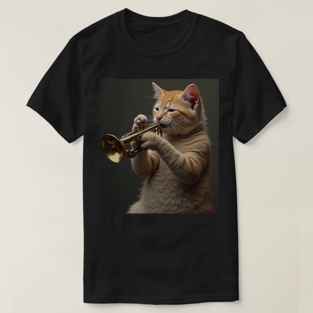 Camiseta Orange Cat Trumpet Player (Frente do Design)