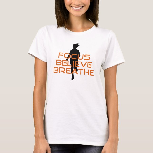 Camiseta Orange Focus Acredita Em Breathe Running (Frente)