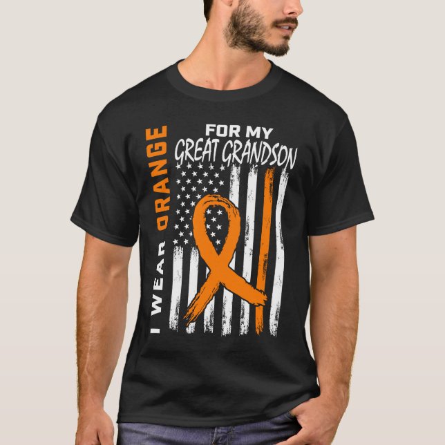Camiseta Orange Great Grandson Leukemia Awareness Flag Gran (Frente)