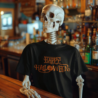 Camiseta Orange Happy Halloween Bony Typografia