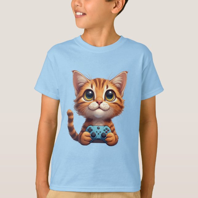 Camiseta Orange Kitten Holding Game Controller Gamer Cat (Frente)